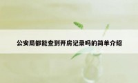 公安局都能查到开房记录吗的简单介绍