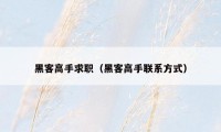 黑客高手求职(黑客高手联系方式)